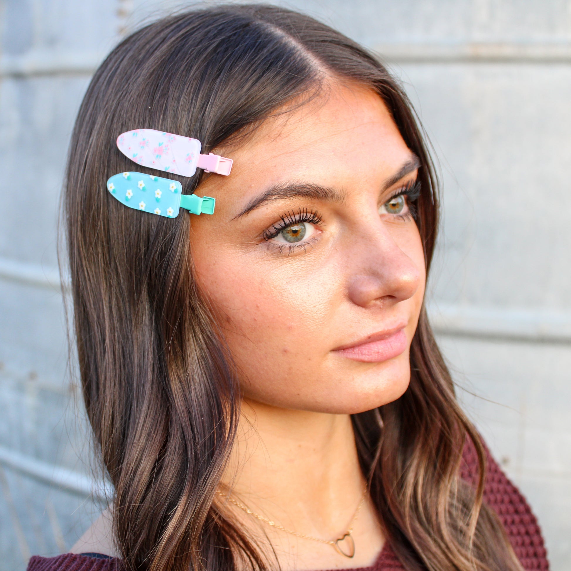 Pink & Blue Floral Clips