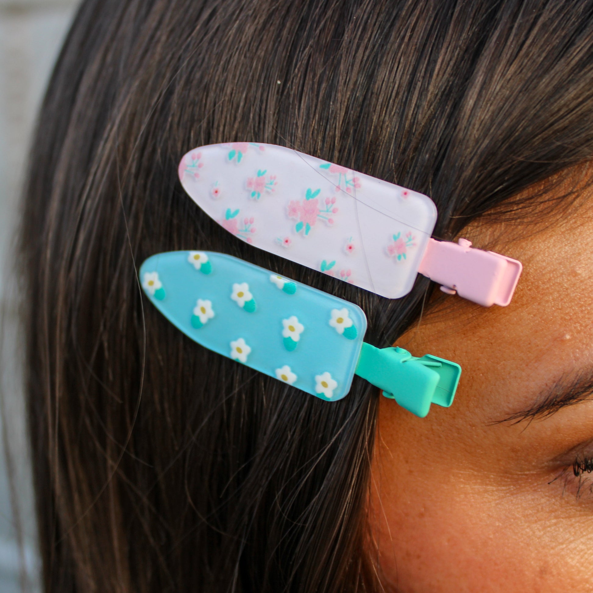 Pink & Blue Floral Clips